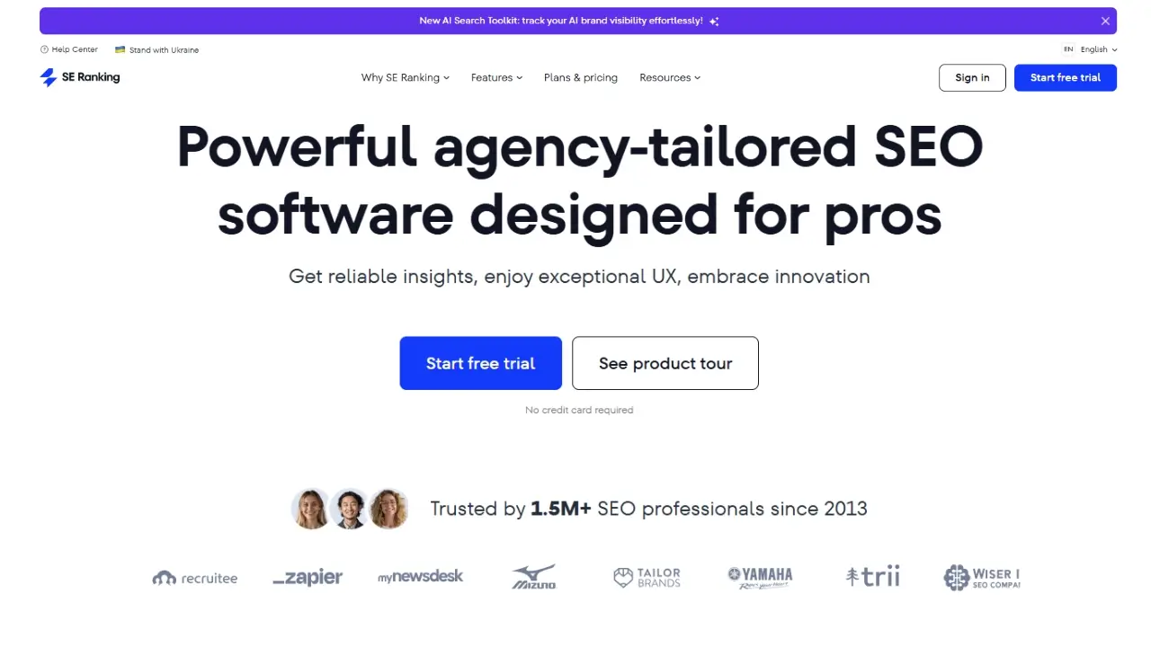 SE Ranking Home page