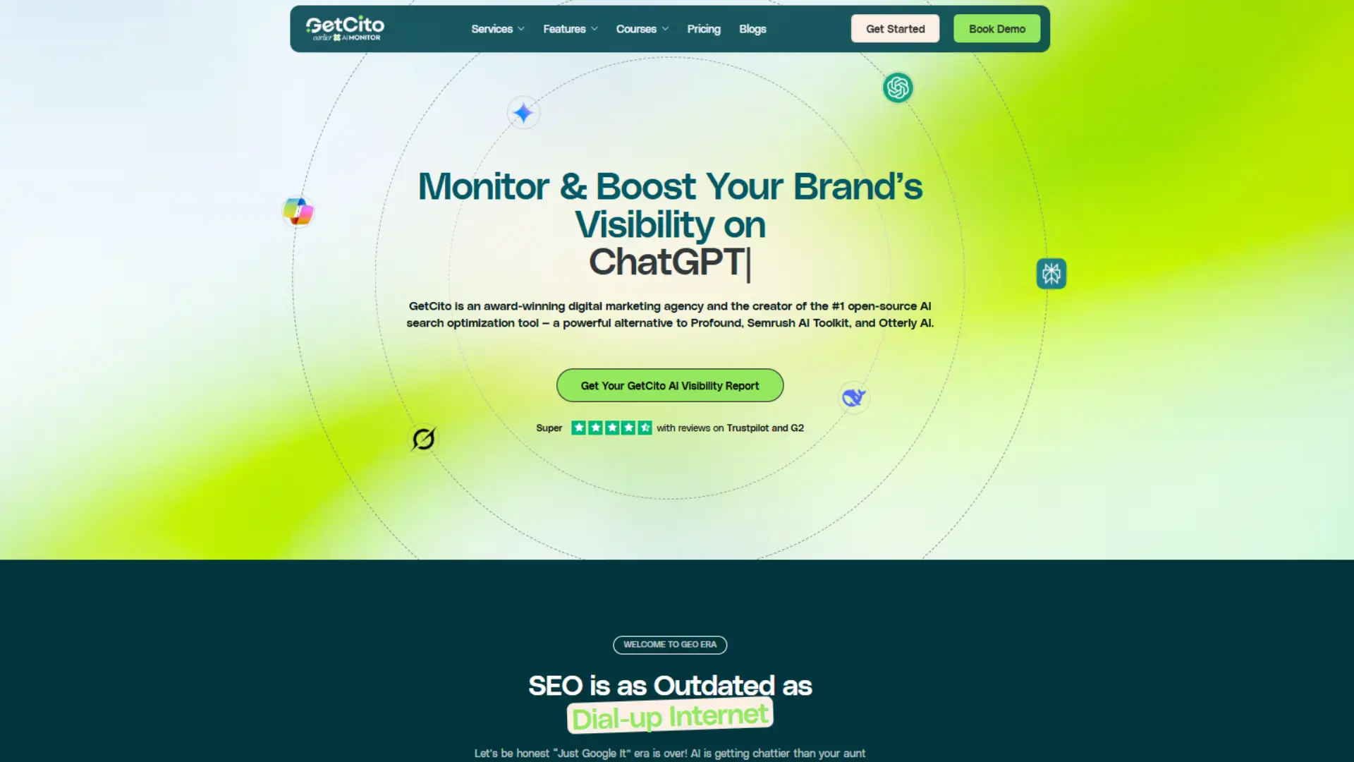 GetCito platform interface showing AI visibility checker, competitor radar, and crawlability tools for ChatGPT visibility