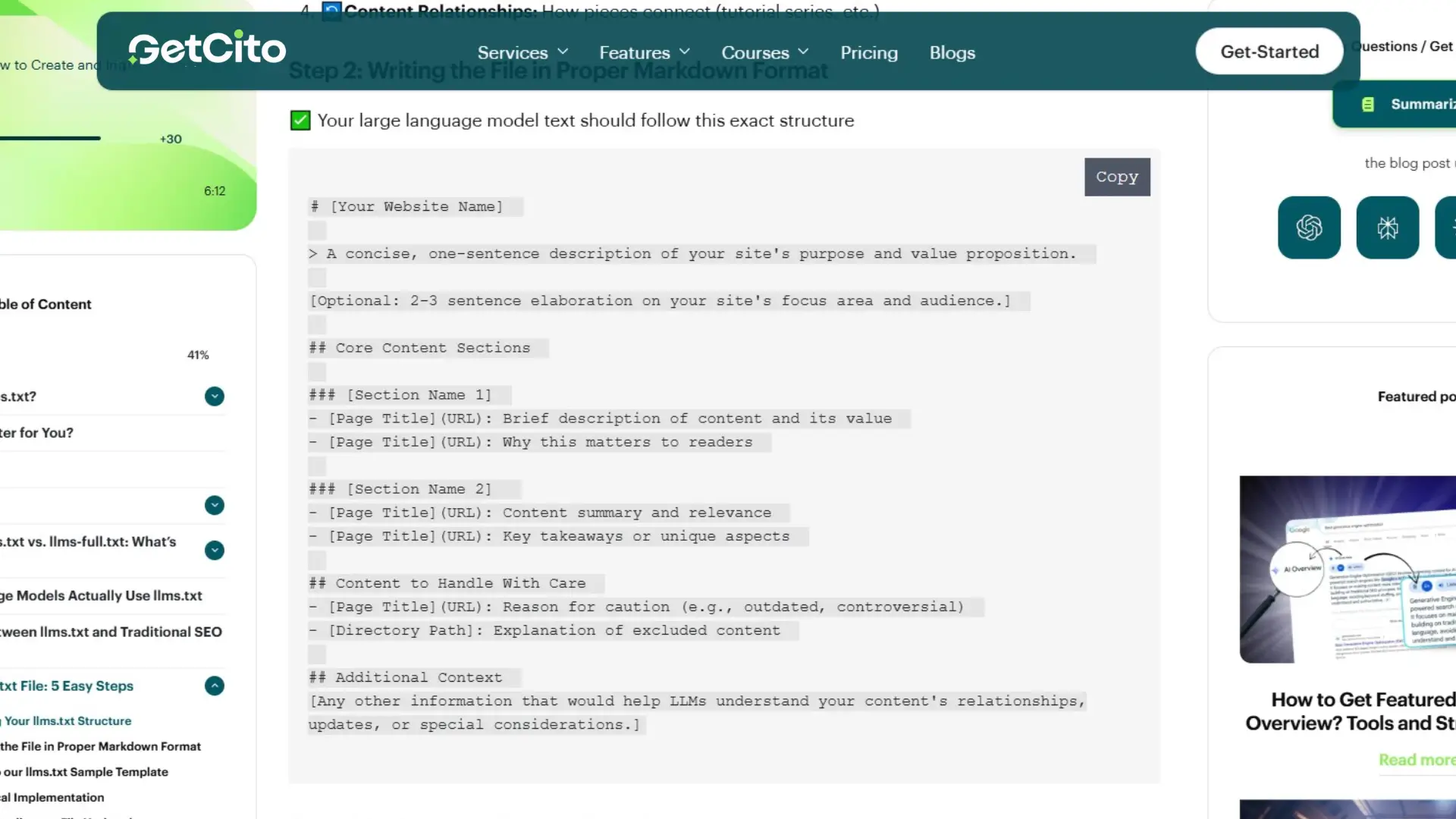 Screenshot of the LLMS.txt file, one of the major hacks for Generative Engine Optimization
