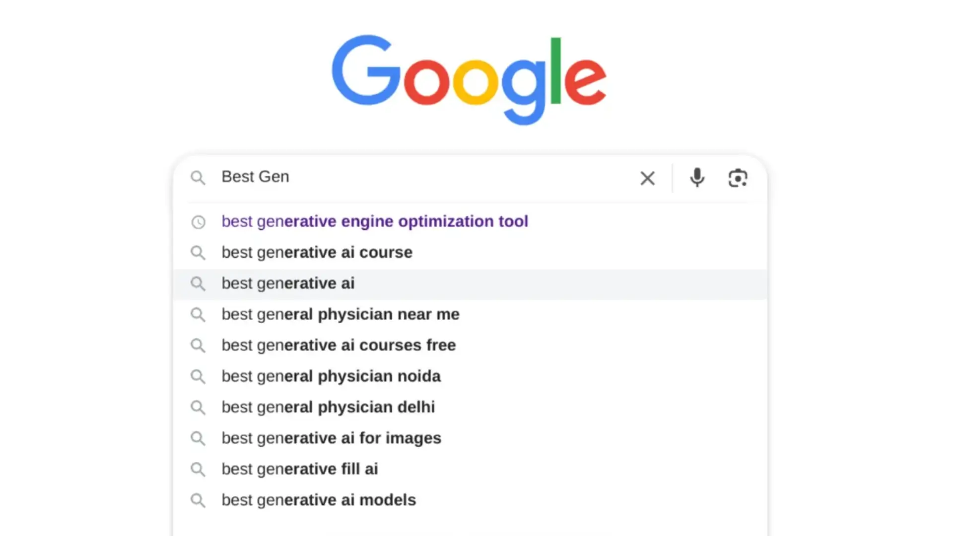 Screenshot of Google's autocomplete feature, powered by AI search algorithms to predict user queries and enhance search results.