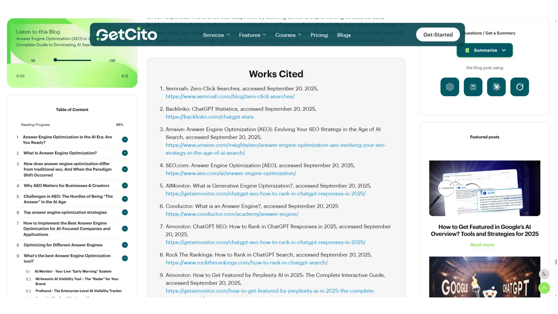 Screenshot showing work citations that are useful for influencing generative AI algorithms.