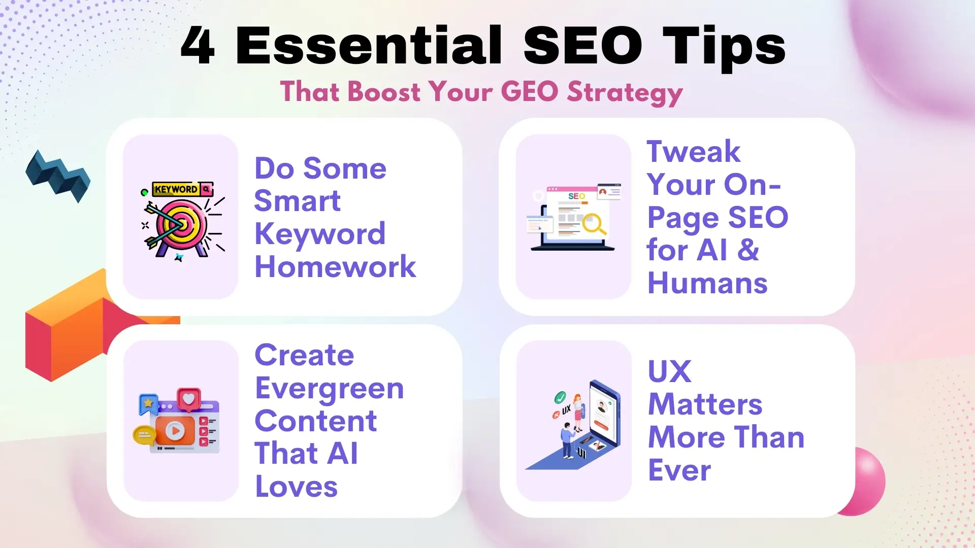 This graphic bridges the gap between traditional tactics and the current Generative Engine Optimization (GEO) landscape of 2026. It highlights that while the tools have evolved, foundational SEO principles still power the 'engine' that AI models use to find your brand.