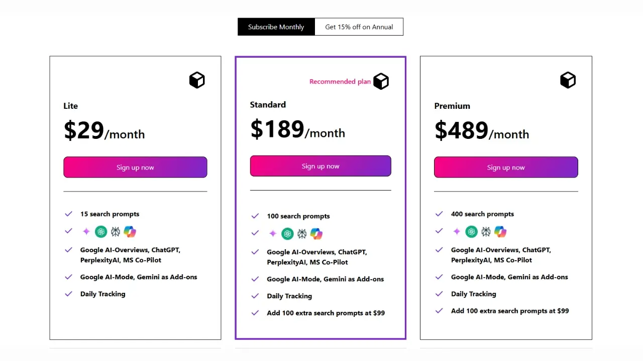 Otterly Pricing page