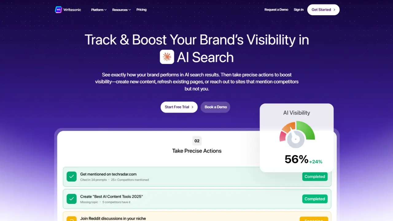 Writesonic Home page