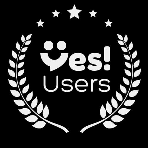 Yes Users award badge with five stars in a circular seal design